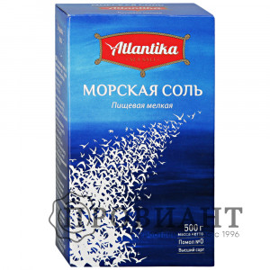 Соль Атлантика пищевая морская йодированная мелкая 500г